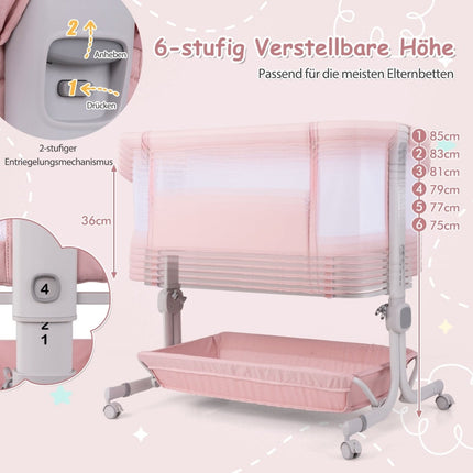 3-in-1 Baby Crib with Mattress, Adjustable Height, Pink