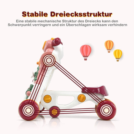 3-in-1 Baby Walker with Music and Lights, Pink, 46 cm