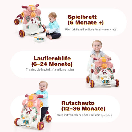 3-in-1 Baby Walker with Music and Lights, Pink, 46 cm