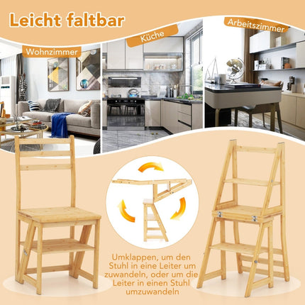 3-in-1 Bamboo Step Stool, Chair & Plant Stand, Foldable