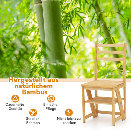 3-in-1 Bamboo Step Stool, Chair & Plant Stand, Foldable