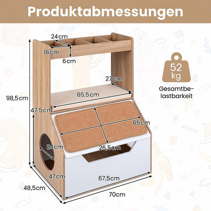 3-in-1 Cat House Cabinet with Cushion and Scratching Pad