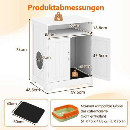 3-in-1 Cat Litter Box Enclosure with Mat and Lockable Doors