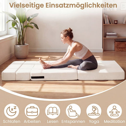3-in-1 Chenille Sofa Bed with 2 Cushions, Beige
