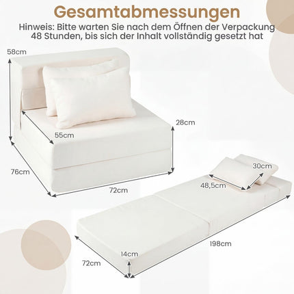 3-in-1 Chenille Sofa Bed with 2 Cushions, Beige