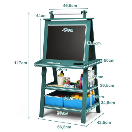 3 in 1 Children's Easel Children's Board Double-Sided Whiteboard & Chalkboard & Drawing Paper 59 x 50 x 117 cm Blue