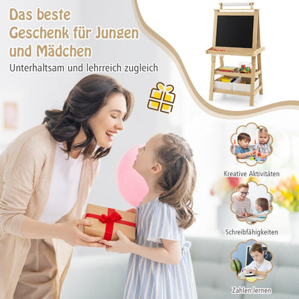 3 in 1 Children's Easel Double-Sided Whiteboard & Chalkboard & Drawing Paper Natural