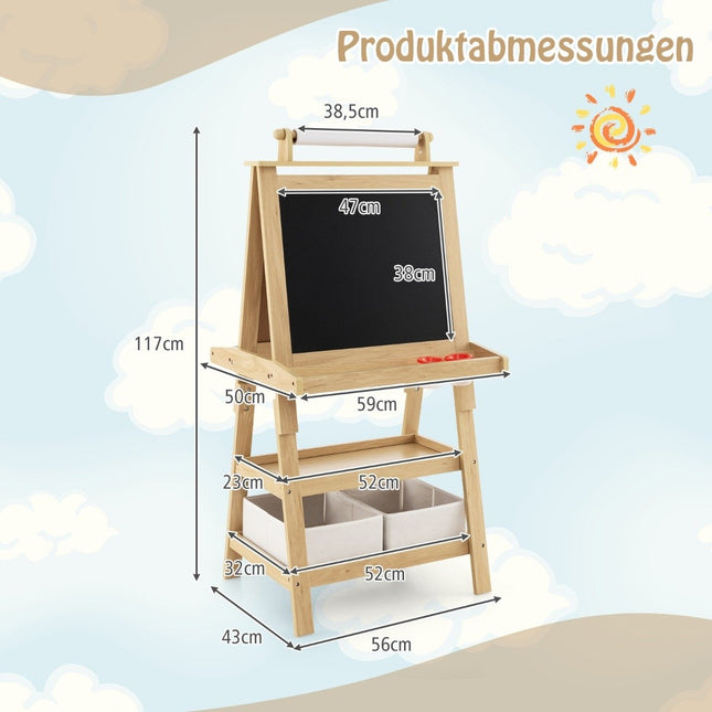 3 in 1 Children's Easel Double-Sided Whiteboard & Chalkboard & Drawing Paper Natural