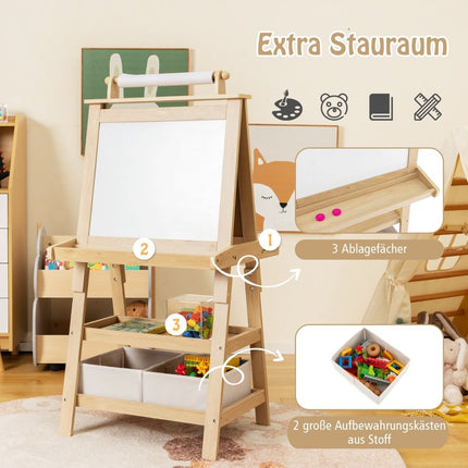 3 in 1 Children's Easel Double-Sided Whiteboard & Chalkboard & Drawing Paper Natural