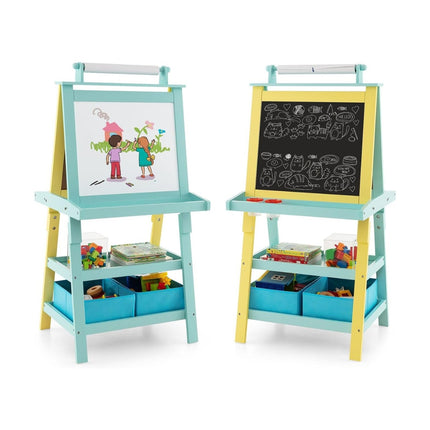 3 in 1 Children's Easel Double Sided Whiteboard & Chalkboard & Drawing Paper Yellow + Blue