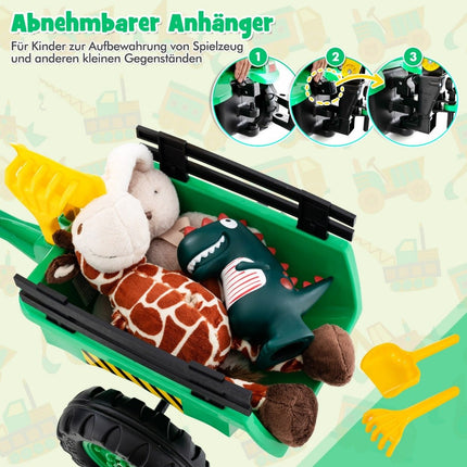 3-in-1 Children's Ride-On Excavator Bulldozer with 6 Wheels 178 x 42 x 60 cm Green