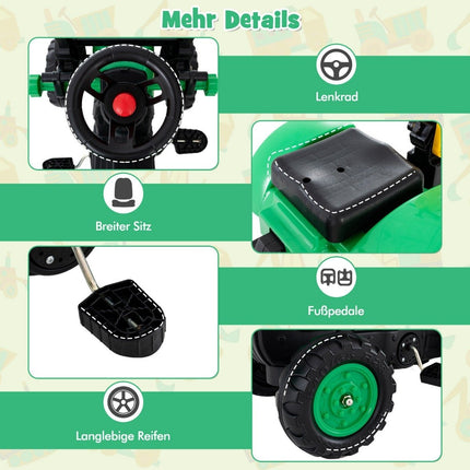 3-in-1 Children's Ride-On Excavator Bulldozer with 6 Wheels 178 x 42 x 60 cm Green