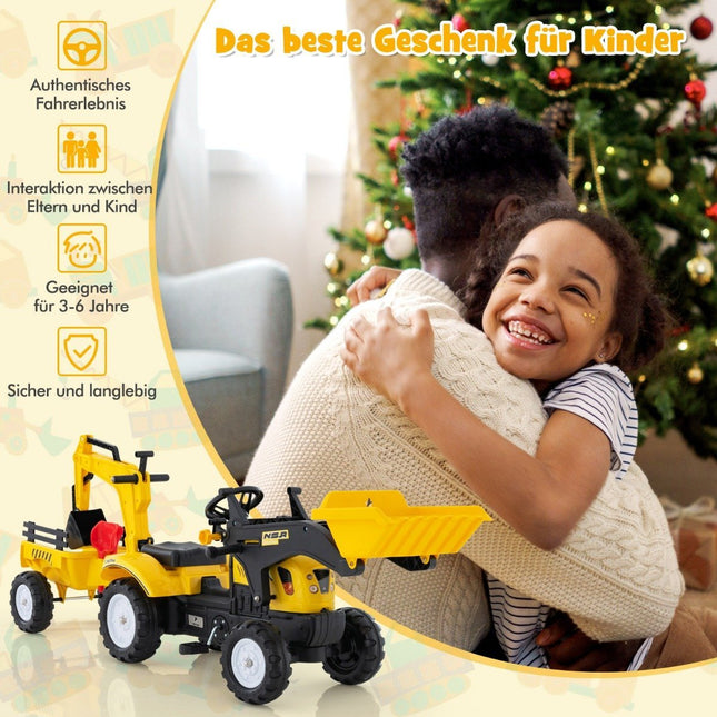 3-in-1 Children's Ride-On Excavator Bulldozer with 6 Wheels 178 x 42 x 60 cm Yellow