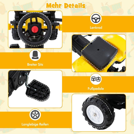 3-in-1 Children's Ride-On Excavator Bulldozer with 6 Wheels 178 x 42 x 60 cm Yellow