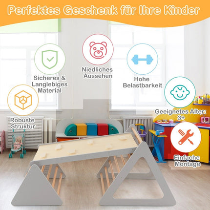3 in 1 Climbing Toy Set for Toddlers Climbing Triangle & Ladder & Slide Climbing Frame Gray