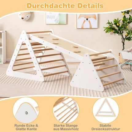 3 in 1 Climbing Toy Set for Toddlers Climbing Triangle & Ladder & Slide Climbing Frame Natural