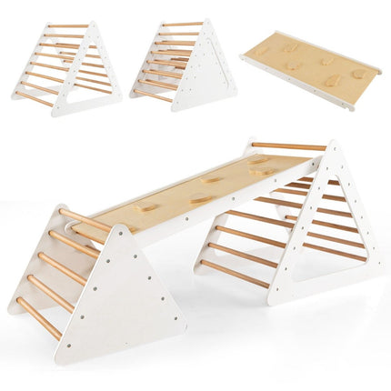 3 in 1 Climbing Toy Set for Toddlers Climbing Triangle & Ladder & Slide Climbing Frame Natural