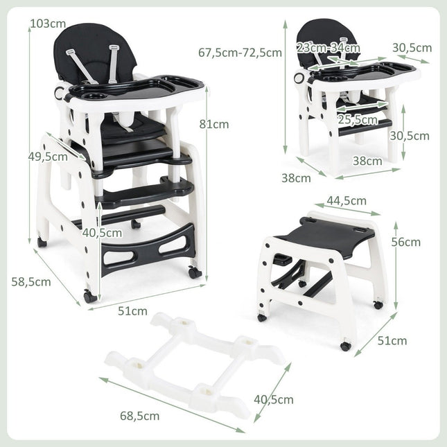3-in-1 Convertible Baby High Chair – Black