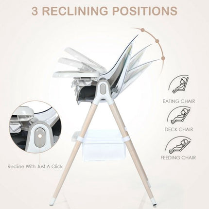 3-in-1 Convertible Baby High Chair, Height Adjust, Grey