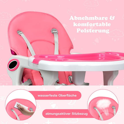 3-in-1 Convertible Baby High Chair with Tray, Pink