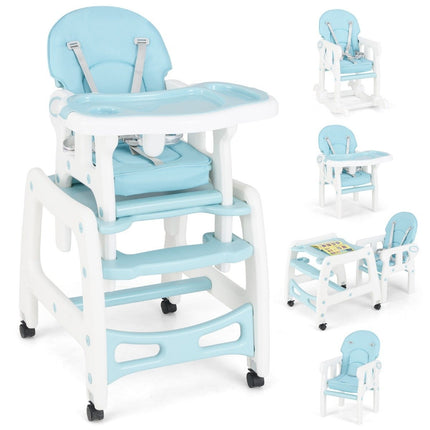 3-in-1 Convertible Baby High Chair with Wheels, Blue