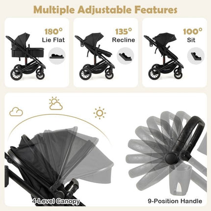 3-in-1 Convertible Baby Stroller with Detachable Bassinet