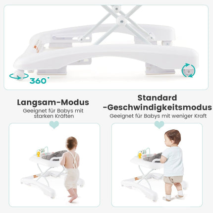3-in-1 Foldable Baby Walker with Adjustable Height, Gray
