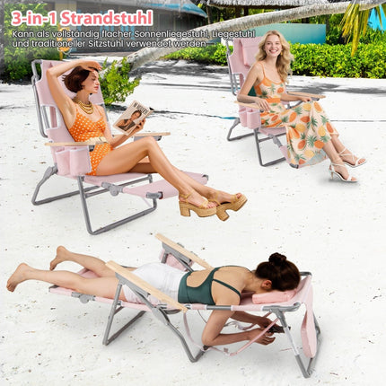 3-in-1 Folding Beach Chair with Footrest & Cushion