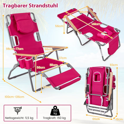 3-in-1 Folding Beach Chair with Footrest & Cushion