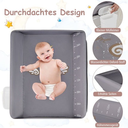 3 in 1 Folding Changing Table with Wheels &amp; Trash Can Mobile Changing Table Changing Station Gray