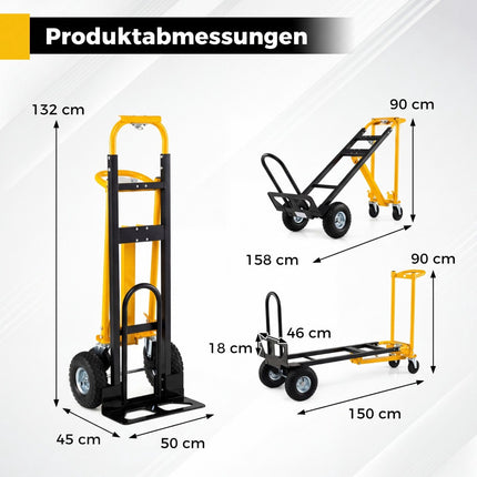 3 in 1 Folding Hand Truck with Pneumatic Tires, 136 kg Capacity