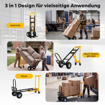 3 in 1 Folding Hand Truck with Pneumatic Tires, 136 kg Capacity