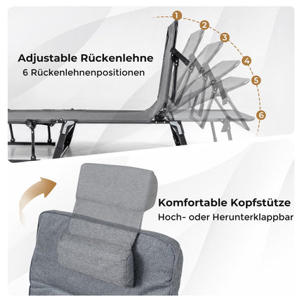 3 in 1 Folding Sun Lounger with Adjustable Backrest and Headrest