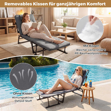 3 in 1 Folding Sun Lounger with Adjustable Backrest and Headrest