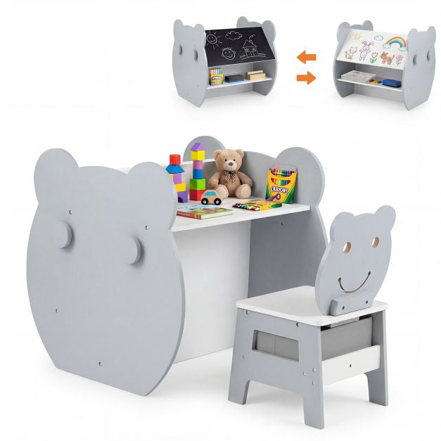 3-in-1 kindertekentafel met opbergruimte en berenstoel