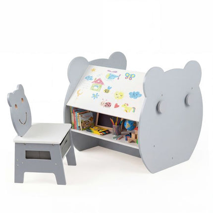 3-in-1 Kids Art Table with Storage and Bear Chair
