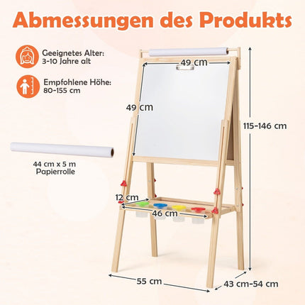 3-in-1 Kids Easel with Chalkboard, Whiteboard & Paper Roll