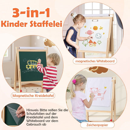 3-in-1 Kids Easel with Chalkboard, Whiteboard & Paper Roll