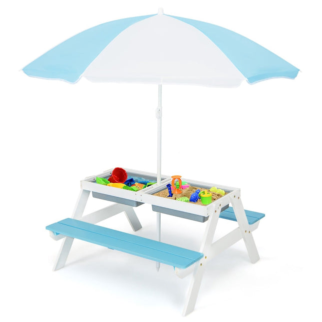 3-in-1 Kids Outdoor Activity Table with Umbrella