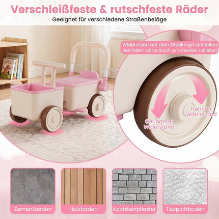 3-in-1 Kids Ride-On Car with Storage Basket – Pink