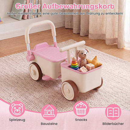 3-in-1 Kids Ride-On Car with Storage Basket – Pink