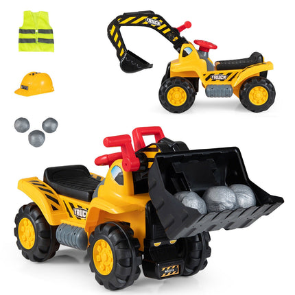 3-in-1 Kids Ride-On Excavator Bulldozer with Sound & Helmet