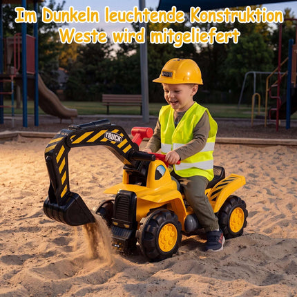 3-in-1 Kids Ride-On Excavator Bulldozer with Sound & Helmet