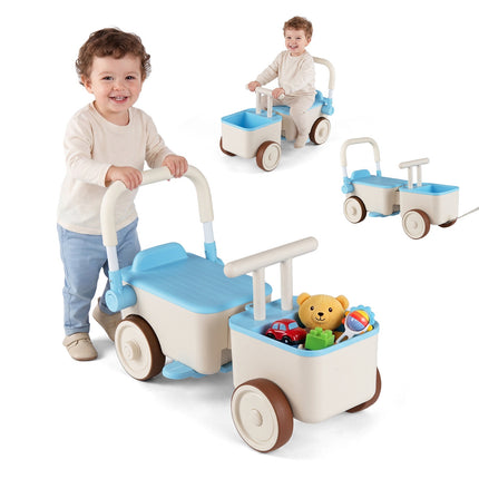3-in-1 Kids Ride-On Push Car with Storage Basket, Blue