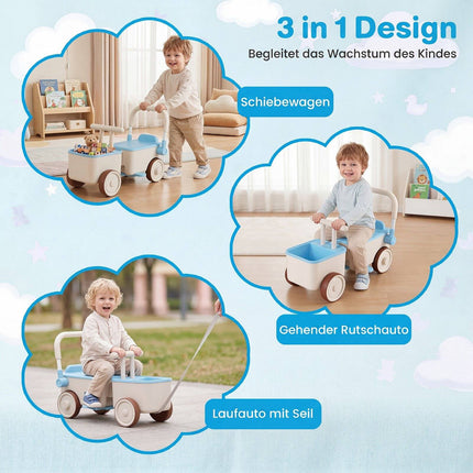 3-in-1 Kids Ride-On Push Car with Storage Basket, Blue