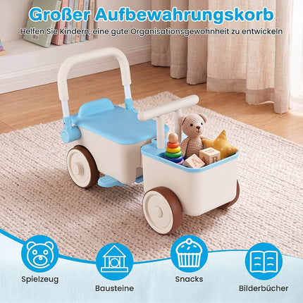 3-in-1 Kids Ride-On Push Car with Storage Basket, Blue