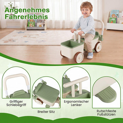 3-in-1 Kids Ride-On Push Car with Storage Basket, Green