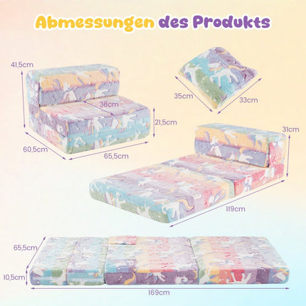3-in-1 Kids Sofa Bed, Glow-in-the-Dark, Washable Cover