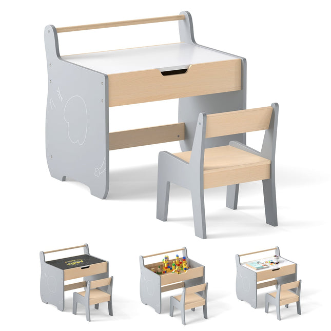 3-in-1 Kids Table Set with Reversible Top & Storage