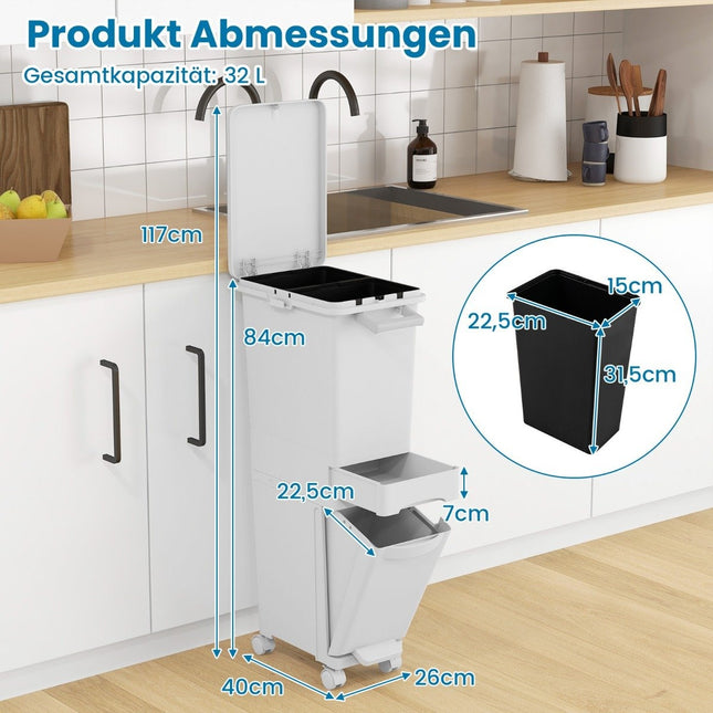 3-in-1 Kitchen Trash Can with Tilt Bin and Wheels